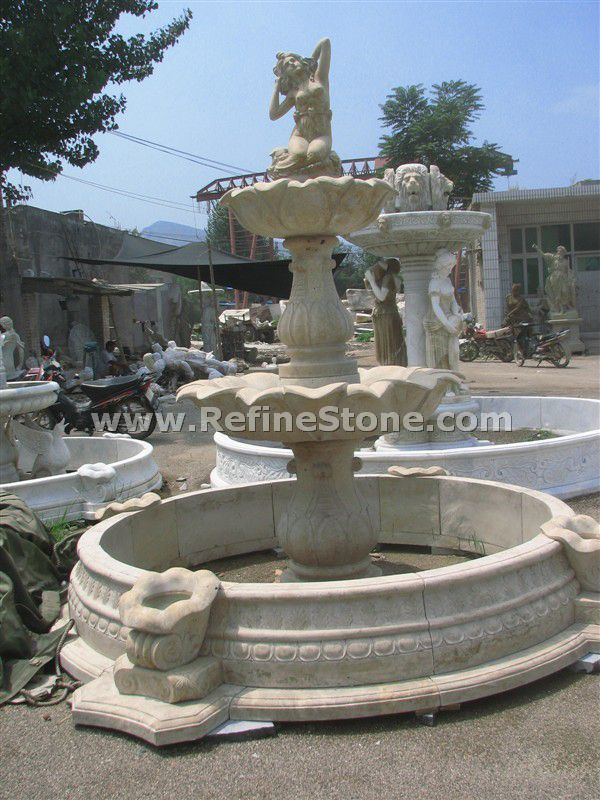 Stone Large Fountain With Nude Lady Statue