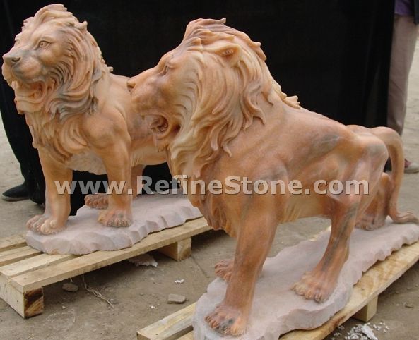 Yellow Marble Standing Lion Statue