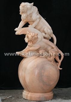 Yellow marble double lion statue
