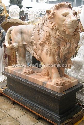Garden red lion with baby sculpture