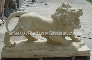 Roaring marble lion statue