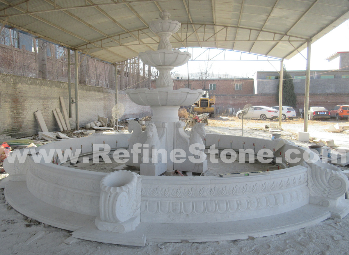 Large Garden Stone Water Fountain With Horse statues