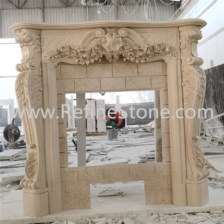 Galala beige marble fireplace